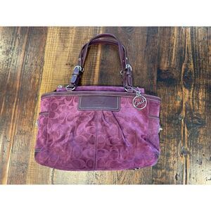 Authentic COACH Purple Suede Leather Logo Satchel Purse Handbag F14000